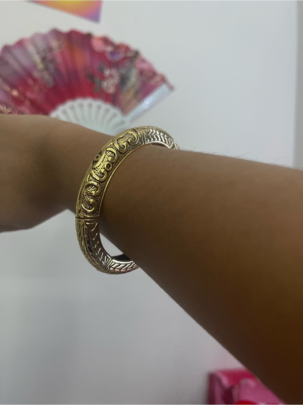 Gold-Tone Engraved Women’s Bangle Bracelet